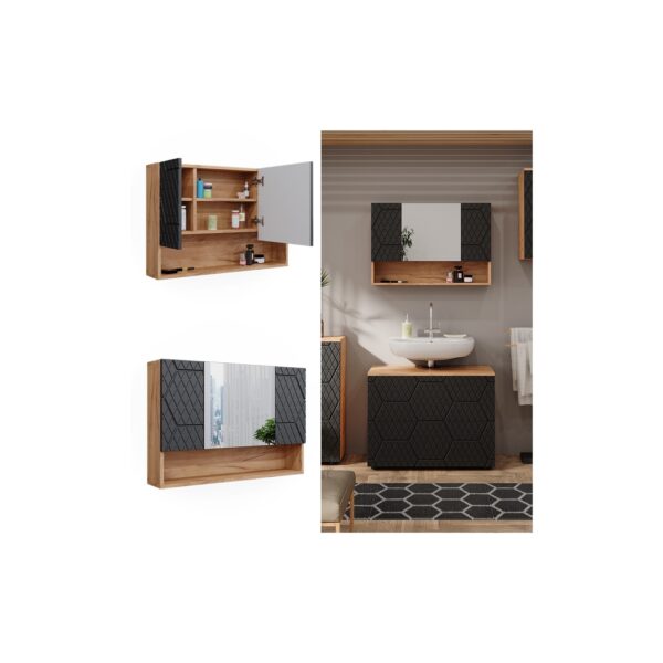 Vicco Badspiegelschrank Irma Eiche Anthrazit 80 x 55 cm Badezimmer