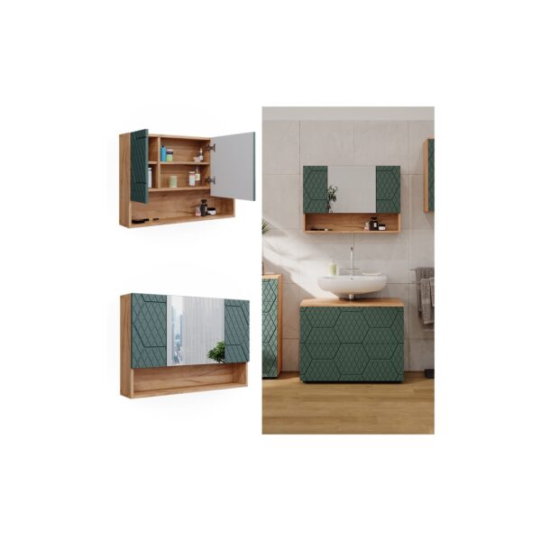 Vicco Badspiegelschrank Irma Eiche Grün 80 x 55 cm Badezimmer