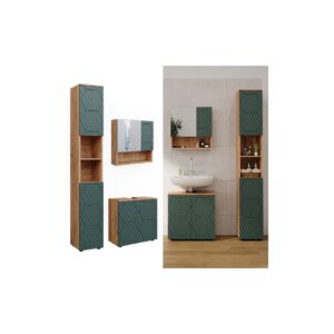 Vicco Badmöbel-Set Irma Eiche Grün 3-teilig Hochschrank Waschbeckenschrank 60 cm