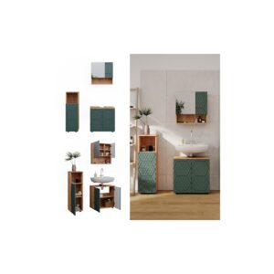 Vicco Badmöbel-Set Irma Eiche Grün 4-teilig Midischrank 95 cm Waschbeckenschrank 60 cm