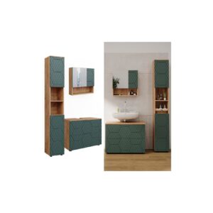 Vicco Badmöbel-Set Irma Eiche Grün 3-teilig Hochschrank Waschbeckenschrank 80 cm